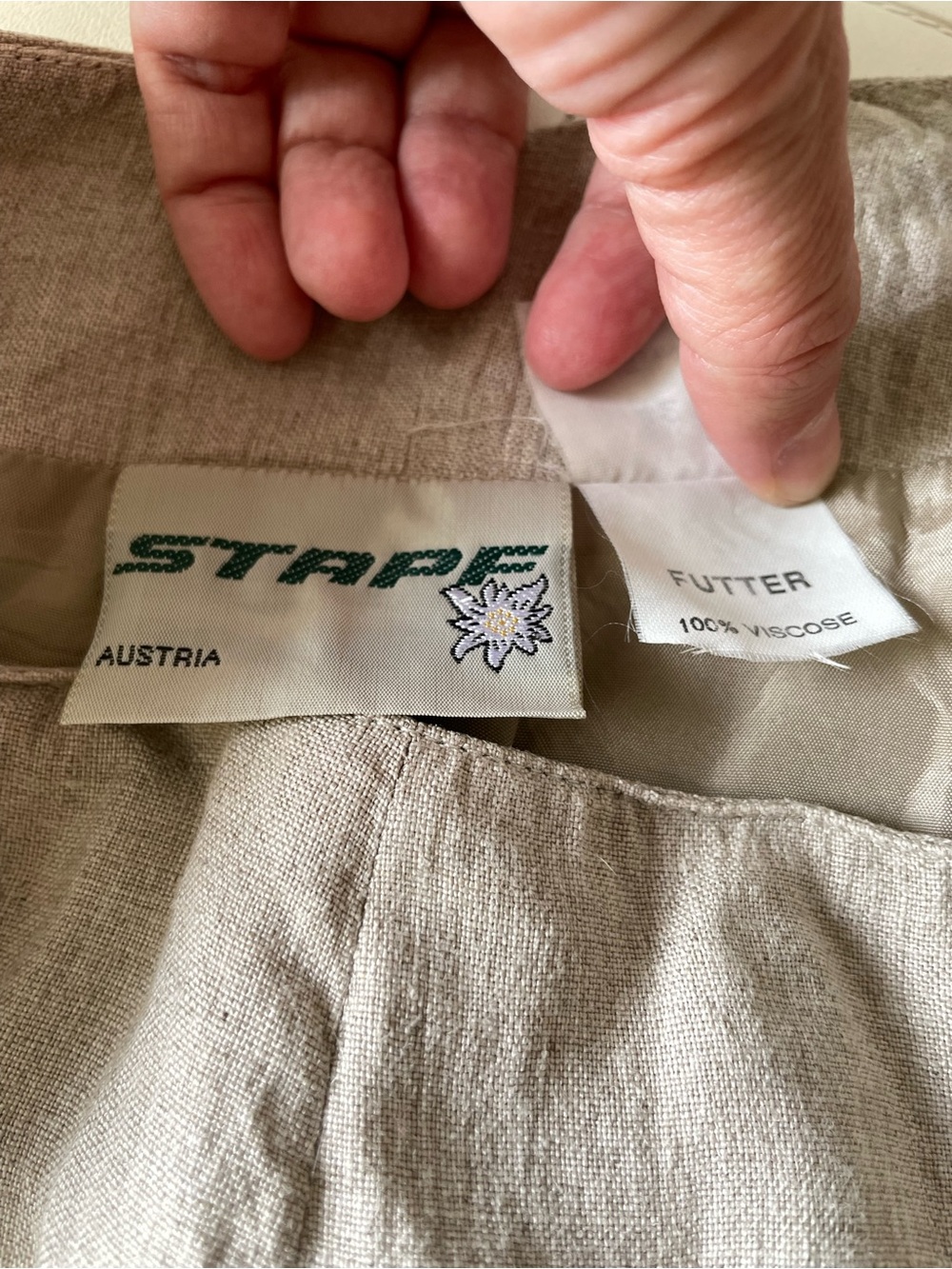 STAPF Austria 100% Linen Boho Midi Skirt Asymmetrical Crochet Hem Size 42 US 10 - Picture 7 of 10